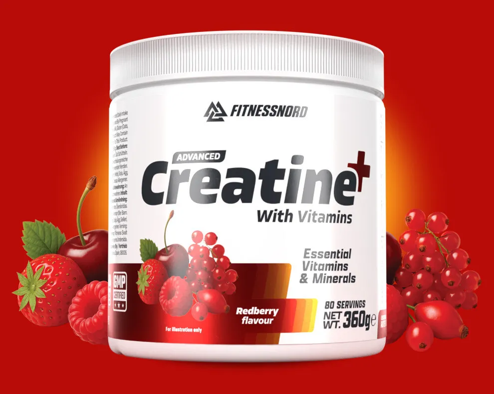 Fitnessnord Kreatin+ med vitaminer (360 g) – Red Berry
