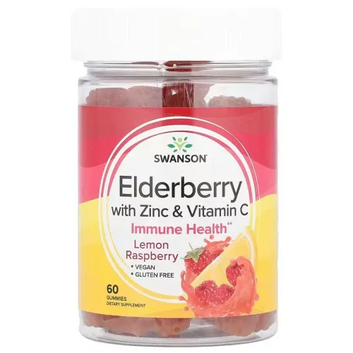 Swanson Hyldebær Gummies med Zink og Vitamin C, Citron Hindbær, 60 gummies