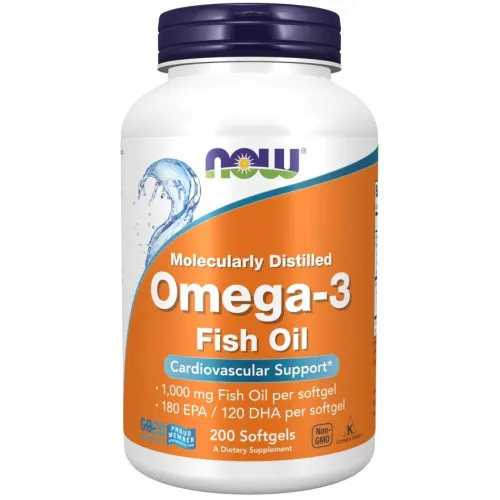 Now Foods Omega-3 Fiskeolie, molekylærdestilleret, 200 kapsler