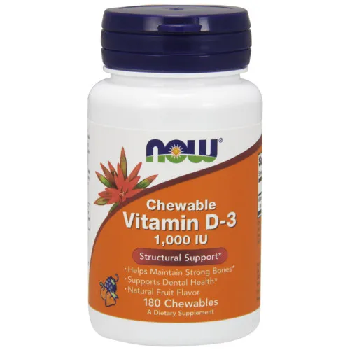 Now Foods Vitamin D-3, 1000 IU, 180 tyggetabletter