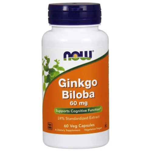 Now Foods Ginkgo Biloba, 60 mg, 60 kapsler