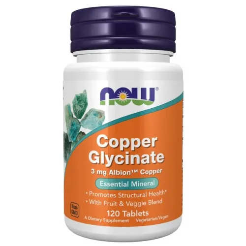 Now Foods Kobber Glycinat, 120 tabletter