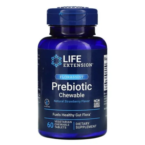 Life Extension Florassist Præbiotisk Tygbar, Jordbær, 60 tyggetabletter