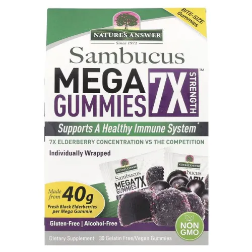 Nature's Answer Sambucus Mega Gummies 7X Styrke, Sort Hyldebær, 30 stk.