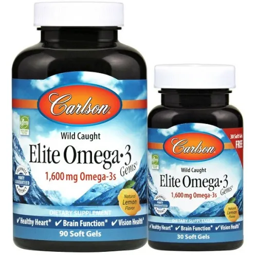 Carlson Labs Elite Omega-3 Gems, 1600 mg Natural Lemon, 90 + 30 kapsler