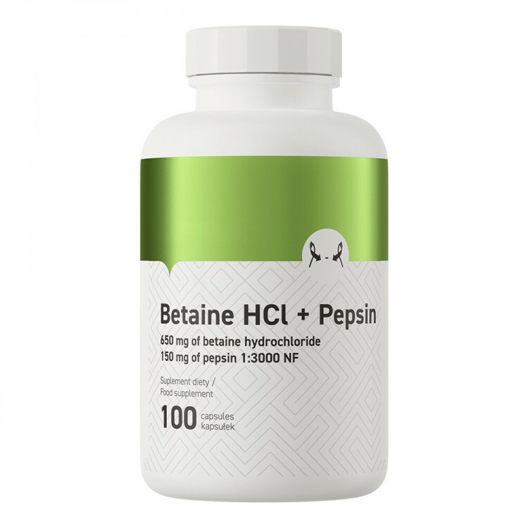 Betain og pepsin til fordøjelse (100 kapsler)