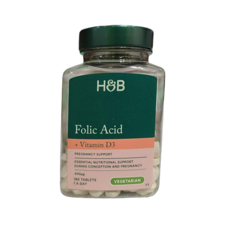 Folic Acid + Vitamin D3, 180 tabletter