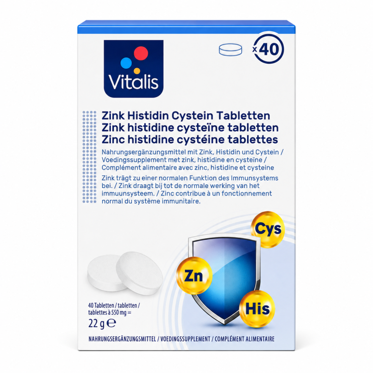 Zink, Histidin & Cystein Tabletter (40 tabs), Bedst før 31.05.2026