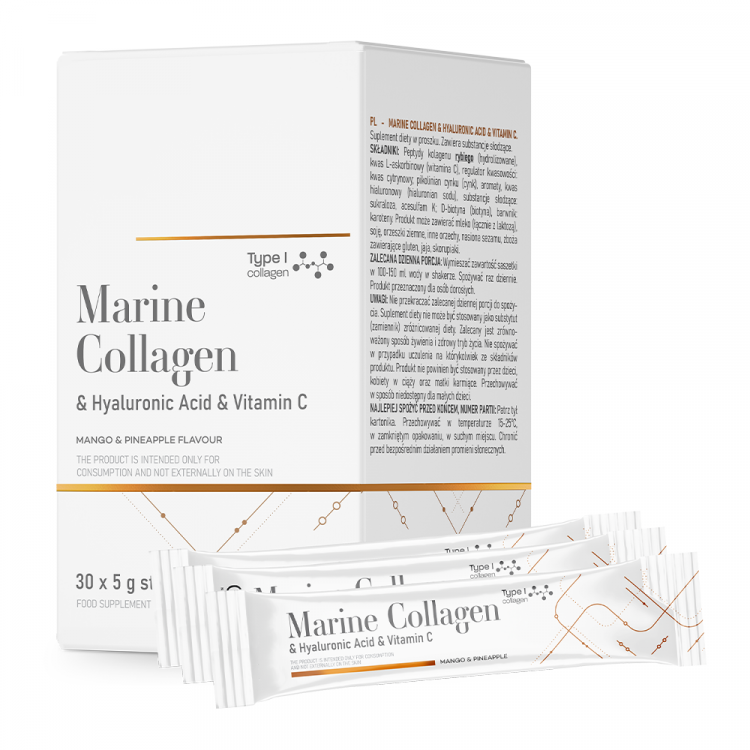Marine kollagen + hyaluronsyre + vitamin C pulver (30 x 5 g)