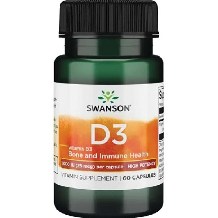 Swanson Vitamin D-3, 1000 IU, 60 kapsler