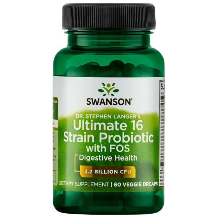 Swanson Ultimate 16 Strain Probiotic med FOS, 3,2 mia. CFU, 60 kapsler
