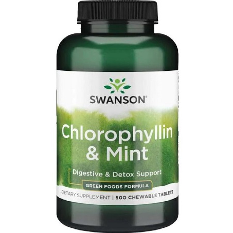 Swanson Klorofyllin og Mint, 500 tyggetabletter