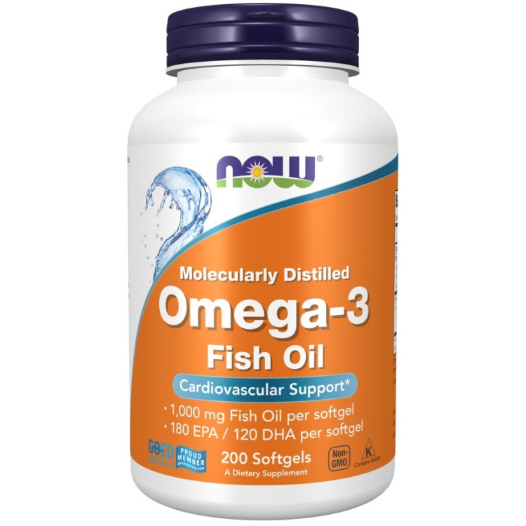 Now Foods Omega-3 Fiskeolie, molekylærdestilleret, 200 kapsler