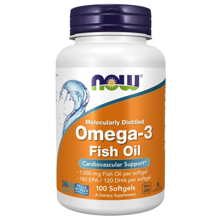 Now Foods Omega-3 Fiskeolie, molekylærdestilleret, 100 kapsler