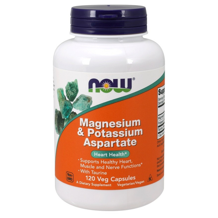 Now Foods Magnesium og Kalium Aspartat med Taurin, 120 kapsler