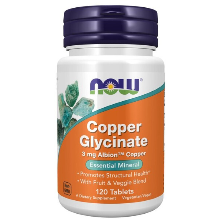 Now Foods Kobber Glycinat, 120 tabletter