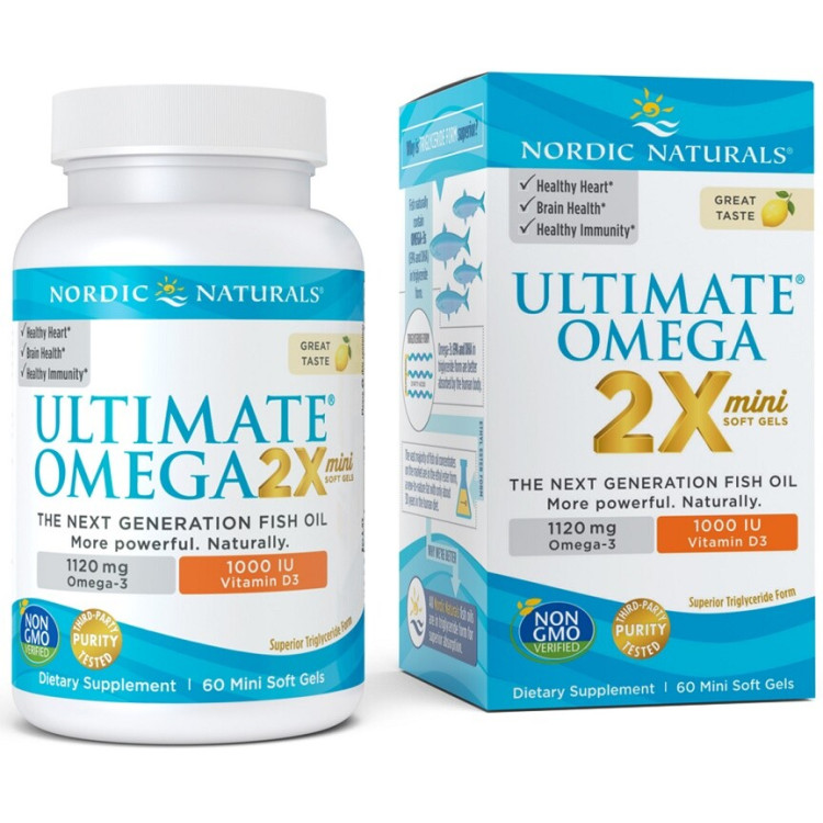 Nordic Naturals Ultimate Omega 2X Mini med Vitamin D3, 1120 mg, 60 kapsler