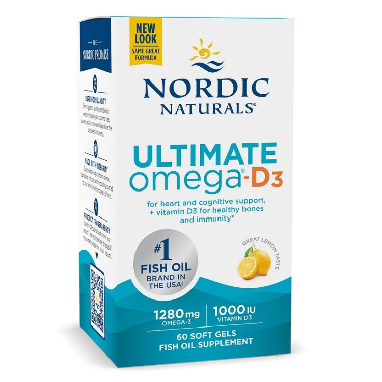 Nordic Naturals Ultimate Omega-D3 fiskeolie, 1280 mg Lemon, 60 kapsler