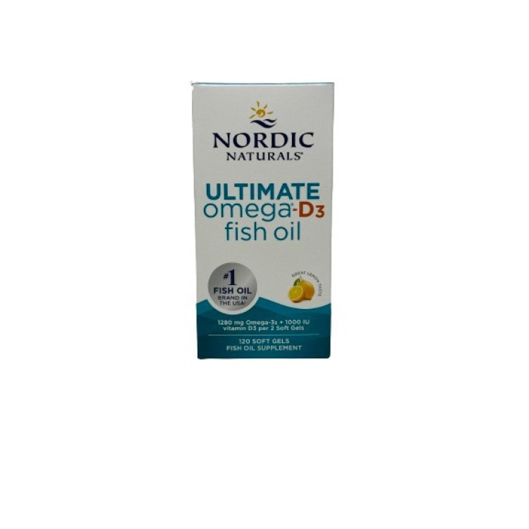 Nordic Naturals Ultimate Omega-D3 fiskeolie, 1280 mg Lemon, 120 kapsler