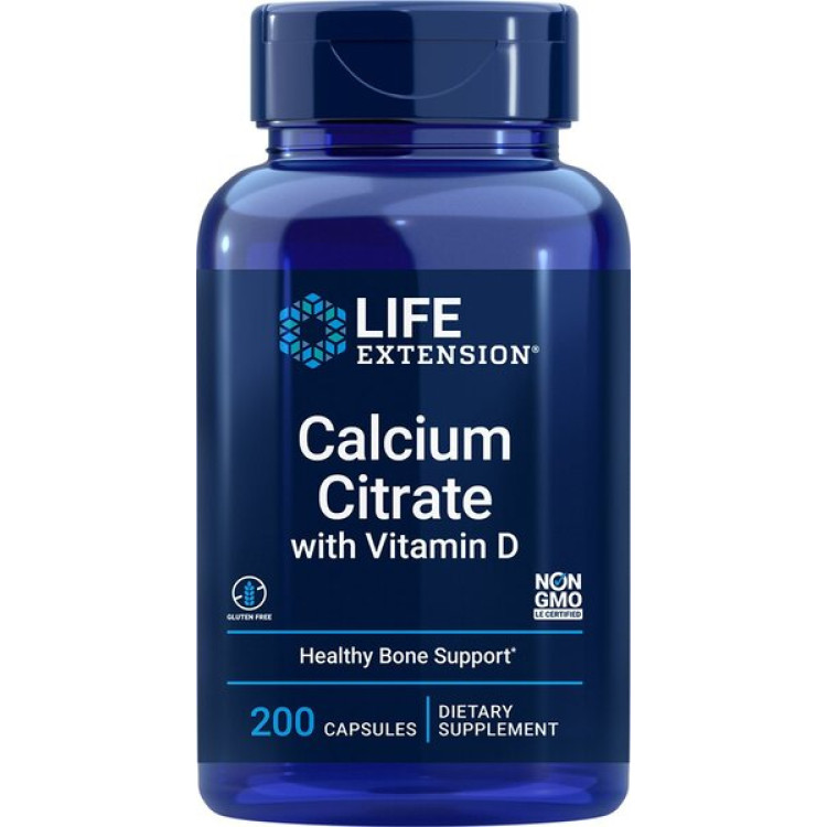 Life Extension Calcium Citrat med Vitamin D, 200 kapsler