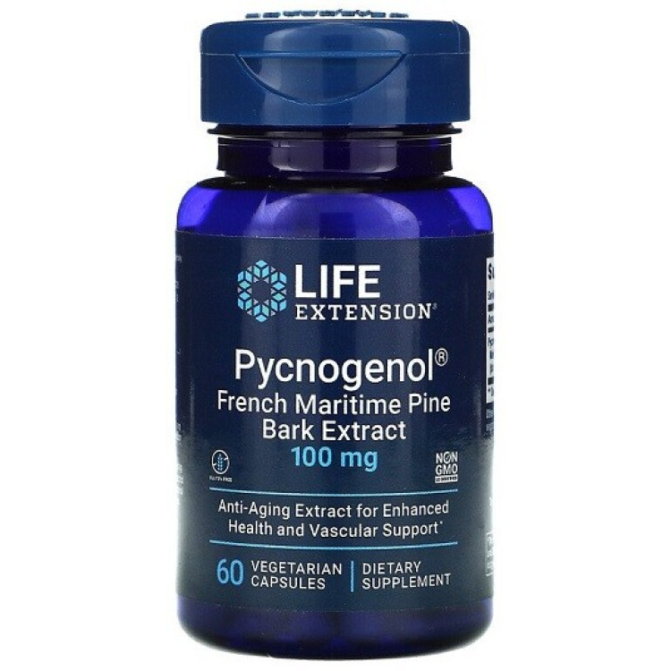 Life Extension Pycnogenol Fransk Maritim Fyrrebarkekstrakt, 100 mg, 60 kapsler