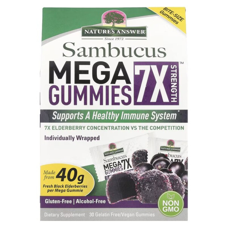 Nature's Answer Sambucus Mega Gummies 7X Styrke, Sort Hyldebær, 30 stk.