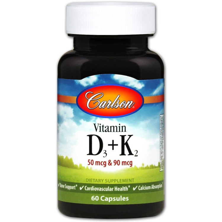 Carlson Labs Vitamin D3 + K2, 60 kapsler