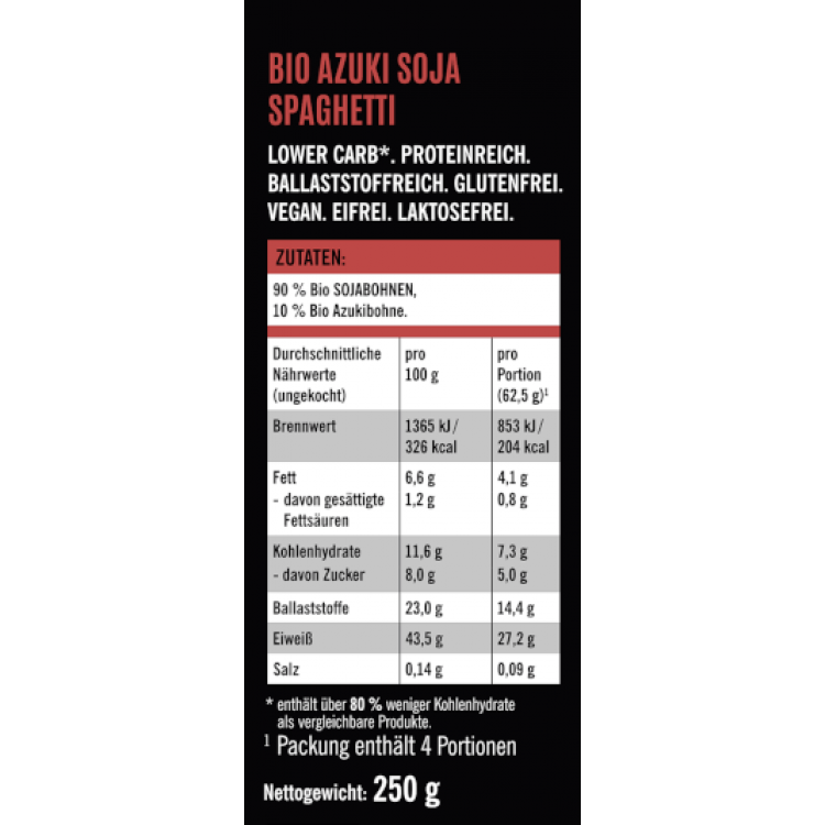 Øko Azuki Soja Spaghetti med 43% Protein (250 g)