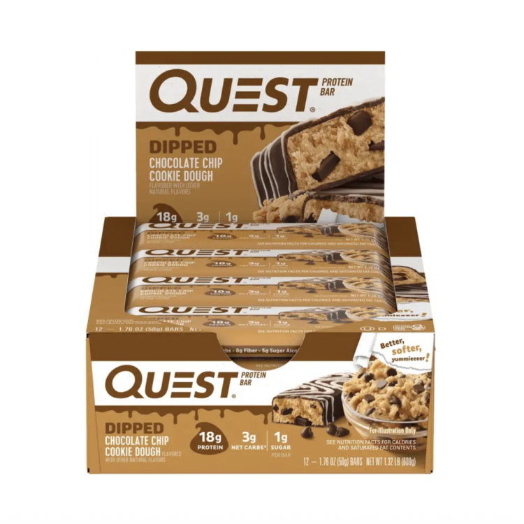 QUEST NUTRITION DIPPED BARS (12 x 50 g) - Chocolate Chip Cookie Dough