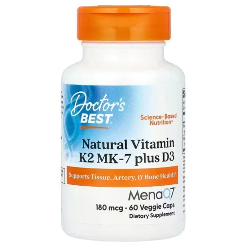 Natural Vitamin K2 MK7 med MenaQ7 plus D3 180mcg, 60 vkapsler