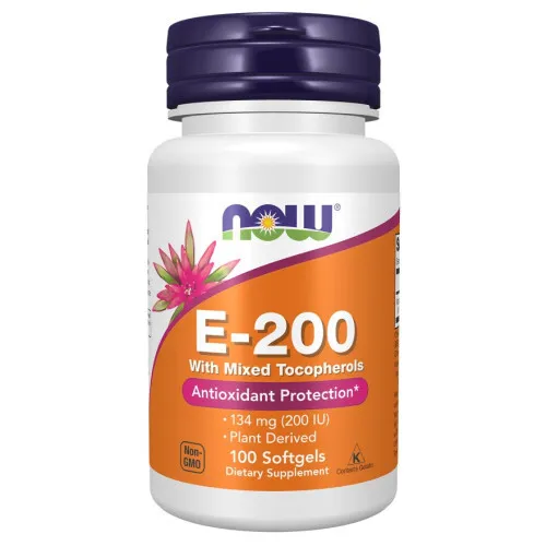 Now Foods Vitamin E-200 med Blandede Tokoferoler, 100 kapsler