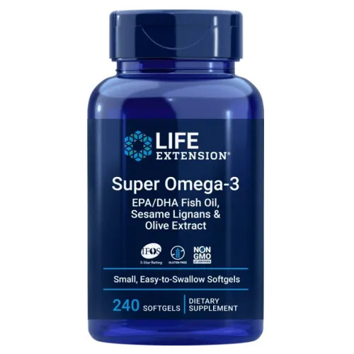 Life Extension Super Omega-3 EPA/DHA fiskeolie med Olivenekstrakt, 240 kapsler