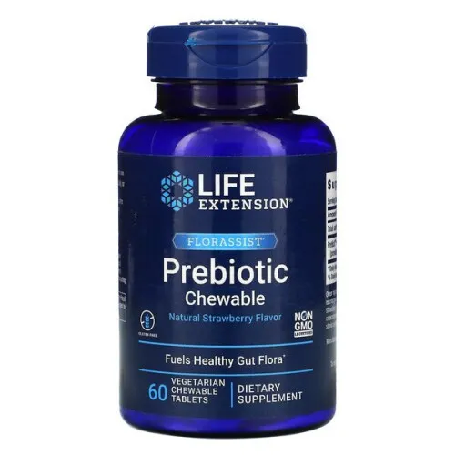 Life Extension Florassist Præbiotisk Tygbar, Jordbær, 60 tyggetabletter