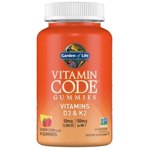 Garden of Life Vitamin Code Gummies D3 og K2, Raspberry Lemon, 45 vingummier