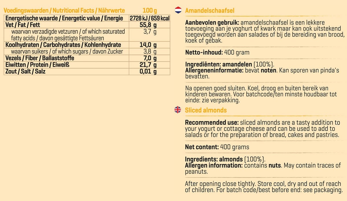 BODY & FIT PURE SLICED ALMONDS 400 g 