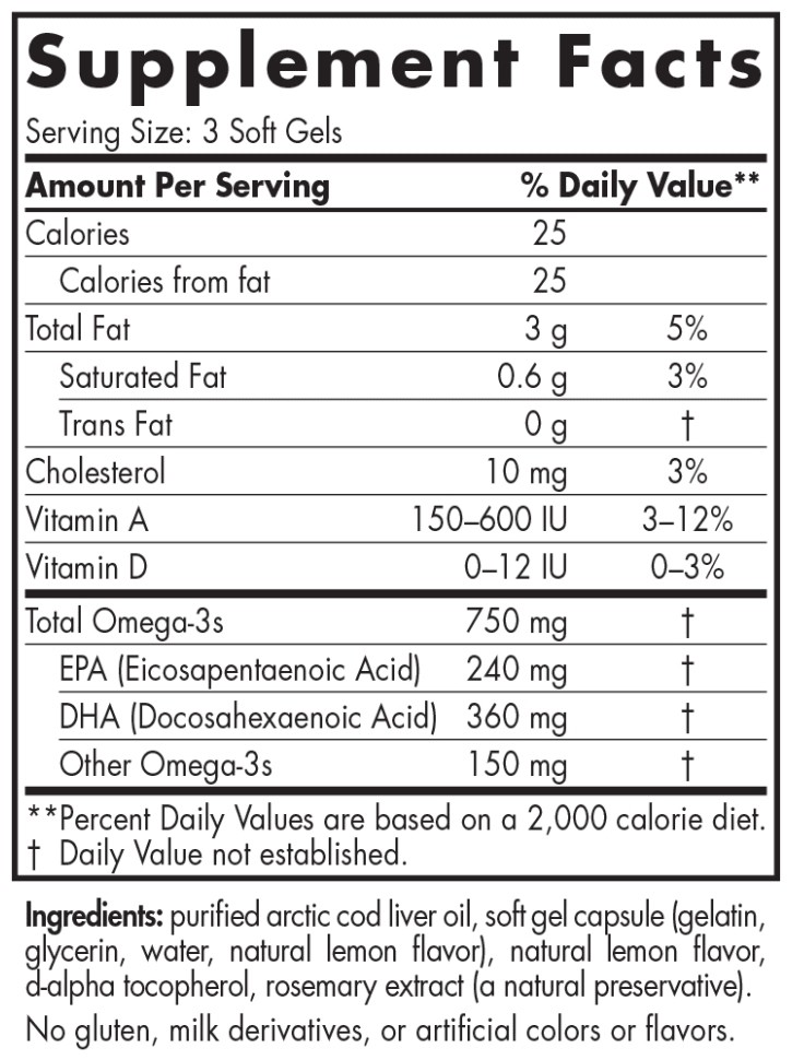 NORDIC NATURALS ARTIC COD LIVER OIL 750 mg 180 stk  