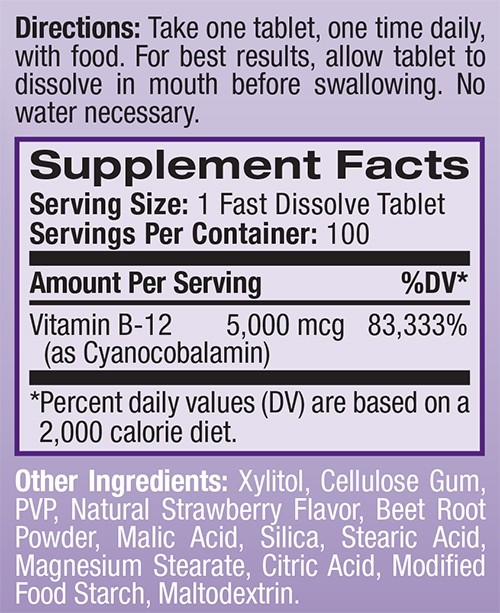 NATROL VITAMIN B-12 5000 MCG FAST DISSOLVE 100 stk 