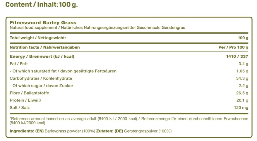 FITNESSNORD NATURALS BARLEY GRASS POWDER 100 g 
