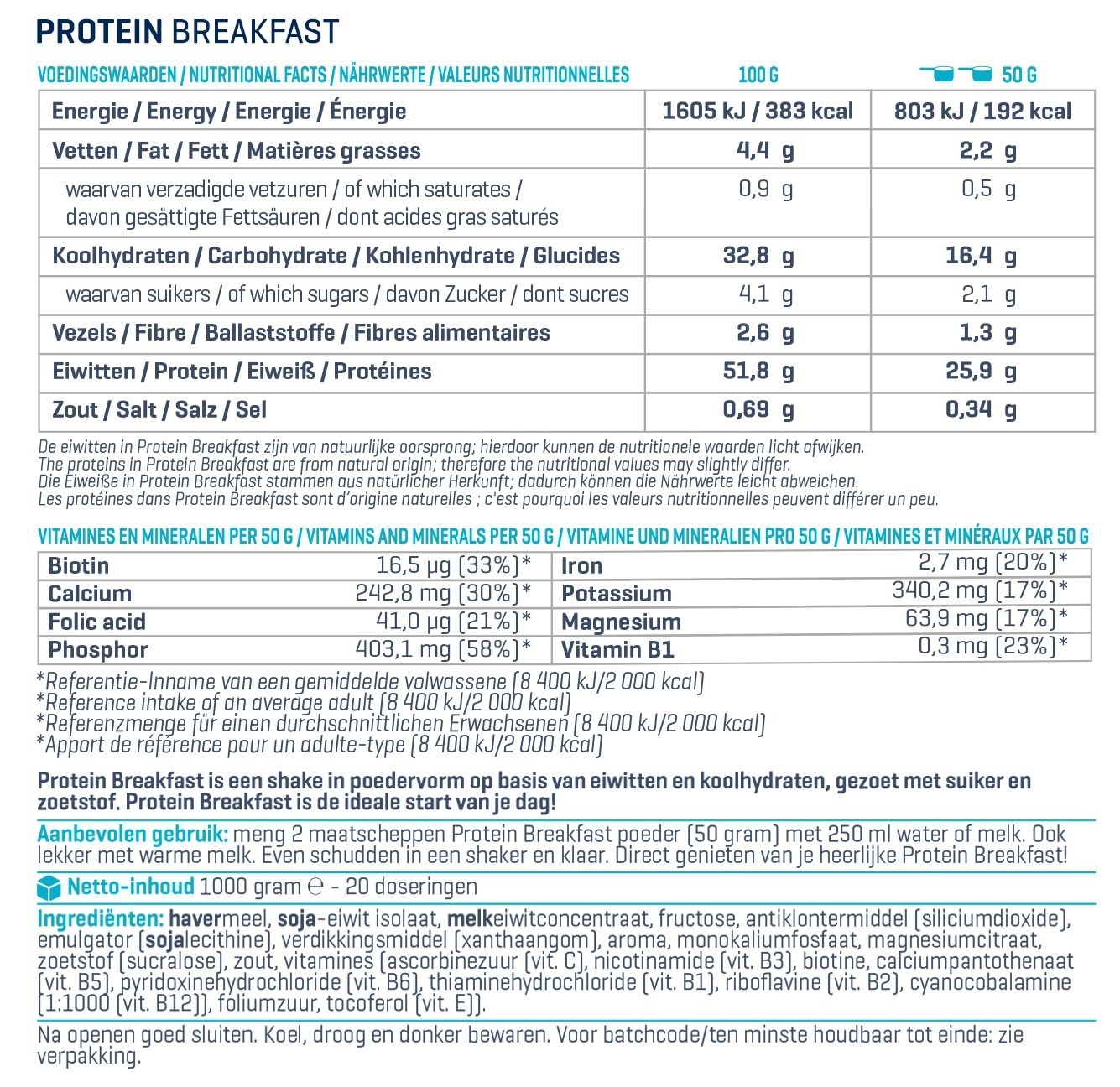 BODY & FIT PROTEIN BREAKFAST 1000 g 