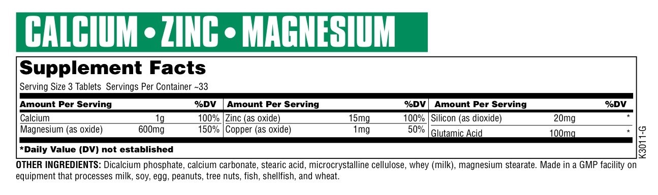 UNIVERSAL NUTRITION CALCIUM, ZINC & MAGNESIUM 100 stk 