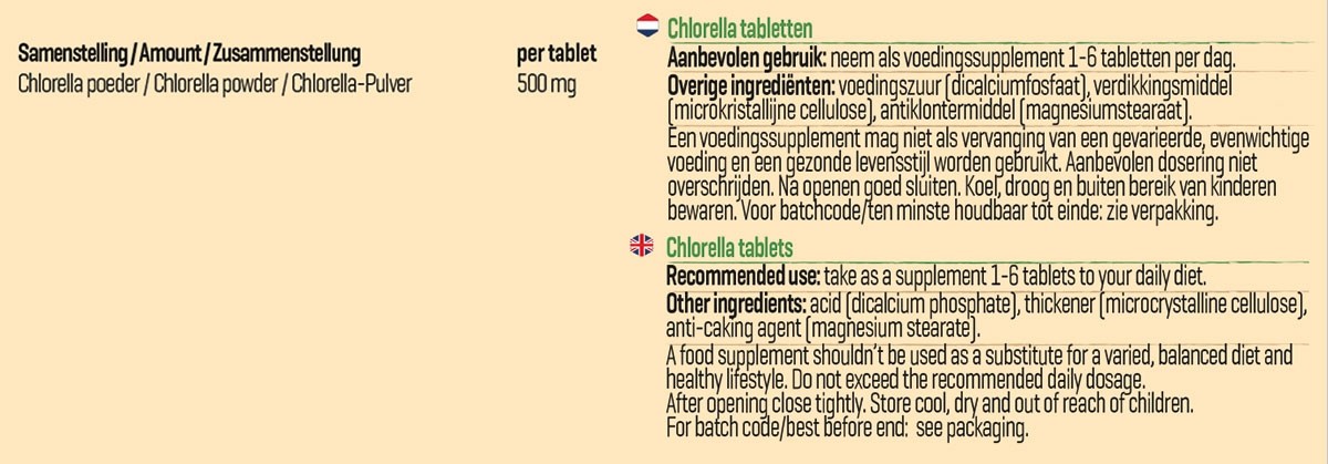 BODY & FIT PURE CHLORELLA TABLETS 500 stk 