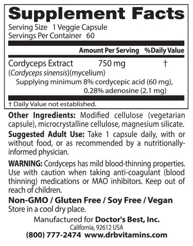 DOCTOR'S BEST ULTRA CORDYCEPS 750 mg 60 stk 