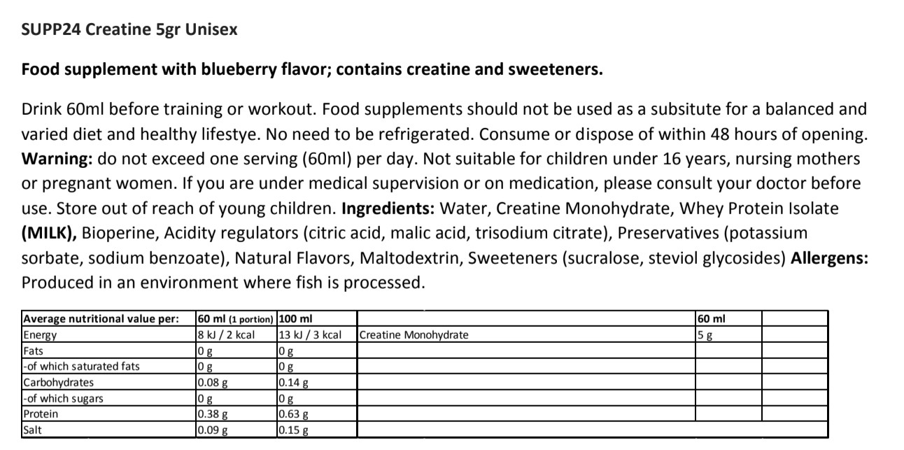 SUPP24 CREATINE 5 g 12 x 60 ml 