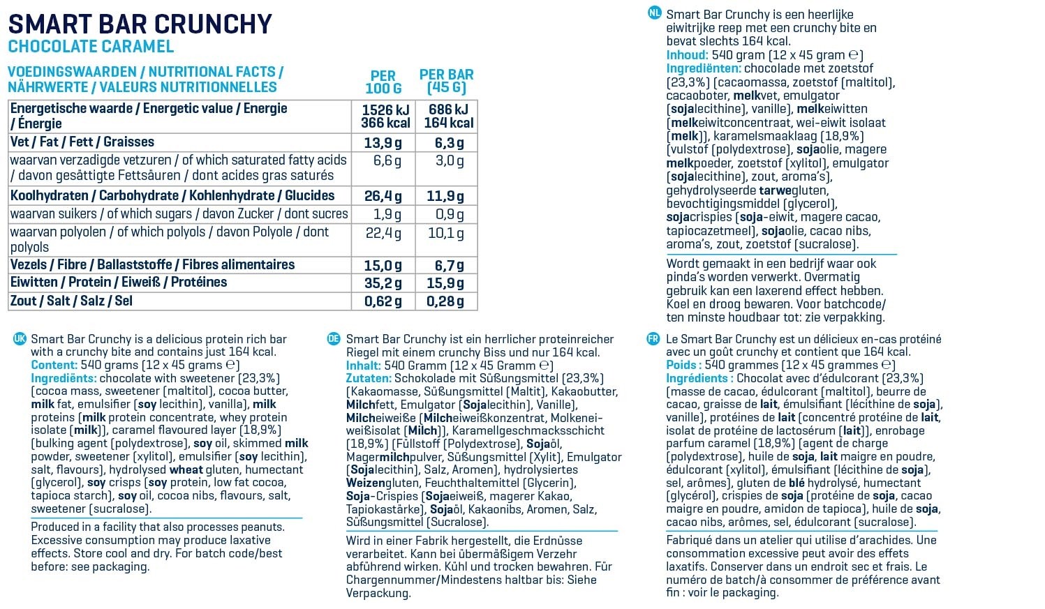 BODY & FIT SMART PROTEIN BAR CRUNCHY 12 x 45 g 