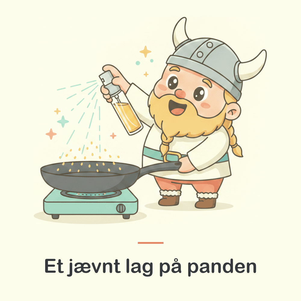 Illustration: oliespray fordeler et jævnt lag olie på panden