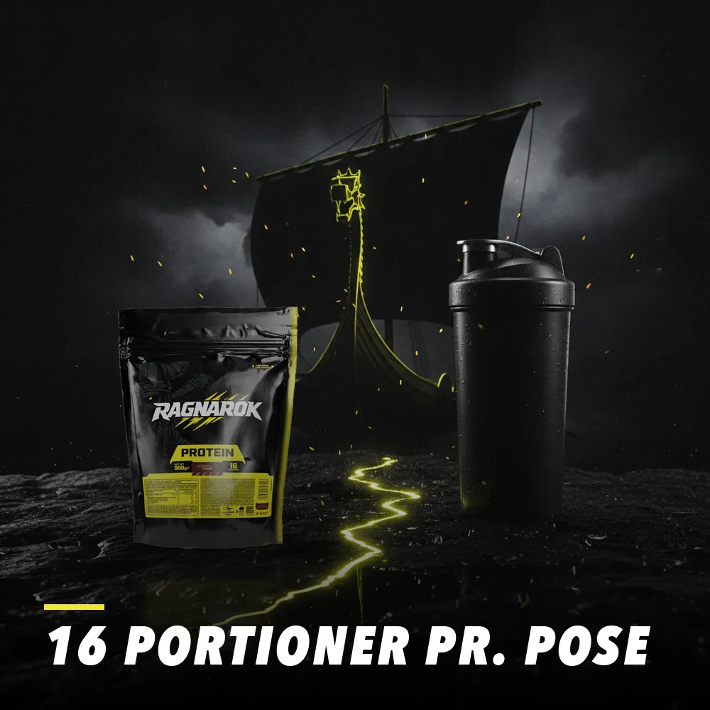 Ragnarok Protein og shaker p&aring; v&aring;d klippe under storm