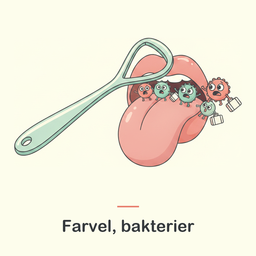 Illustration: bakterier og belægning fjernes fra tungen