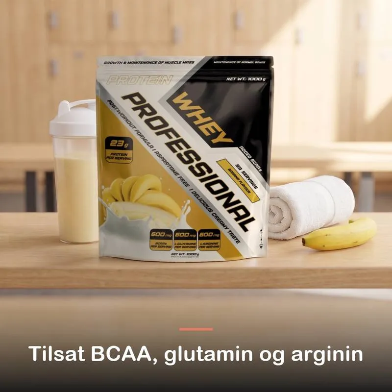 Whey Proteinpulver (1000 g): tilsat BCAA, glutamin og arginin