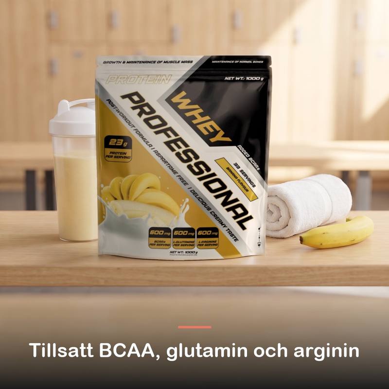 Whey Proteinpulver (1000 g): tillsatt BCAA, glutamin och arginin