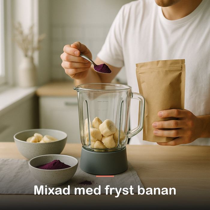 Acaipulver, ekologiskt (100 g): mixad med fryst banan
